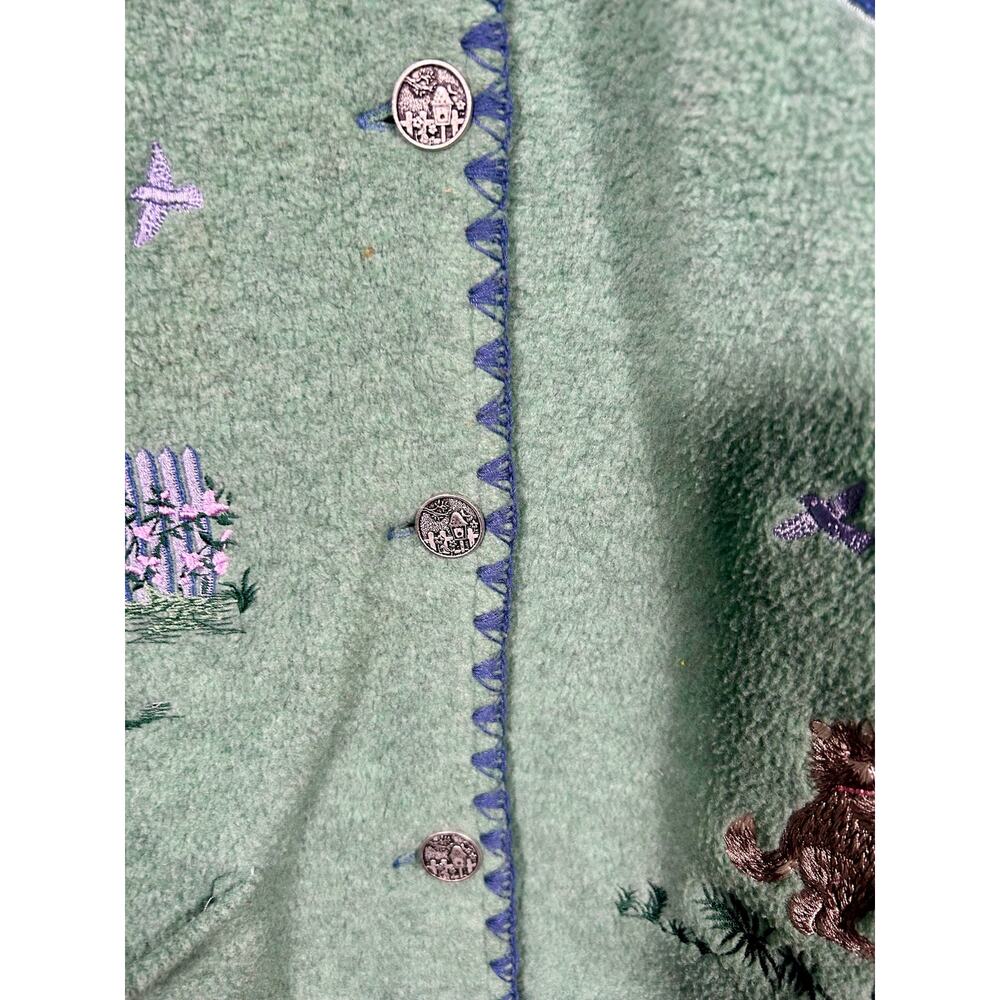 Northern Reflections VTG Cottagecore Fleece‎ Cardigan Embroidered Cats S Whimsy - Picture 13 of 14